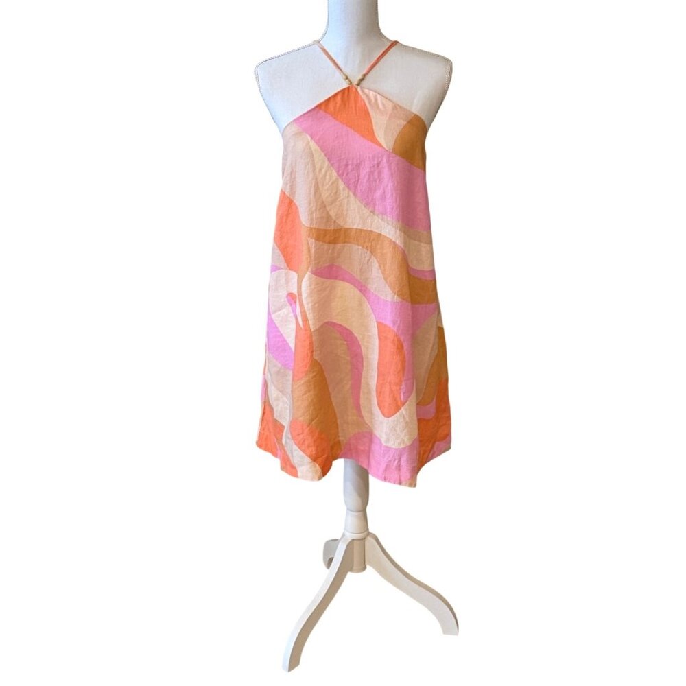Rachael Zoe Linen To Love Retro Style Dress Bead Accents Size Medium NWT